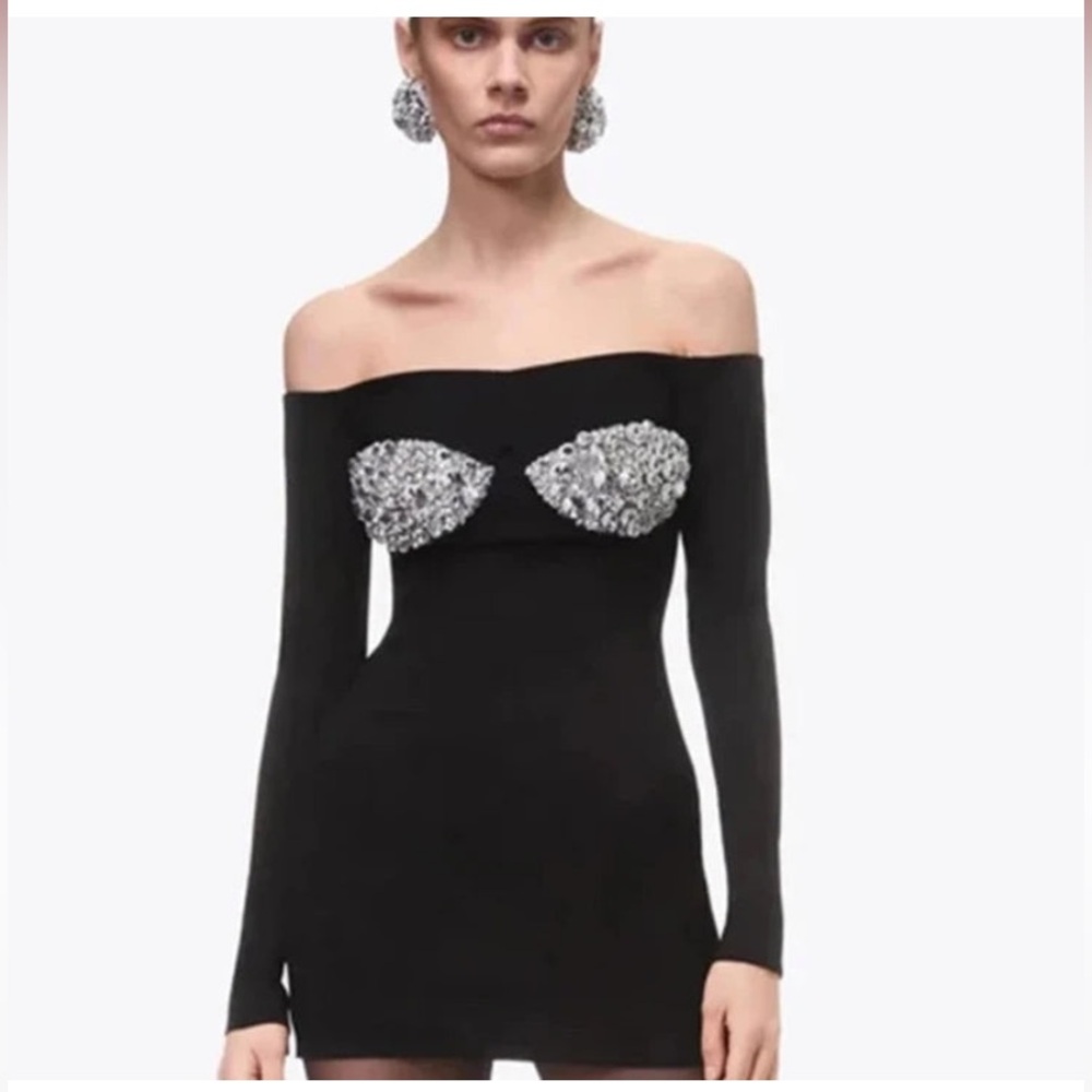 Coperni Black and Silver Off-Shoulder Mini Dress